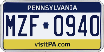 PA license plate MZF0940