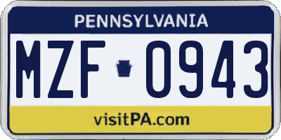 PA license plate MZF0943