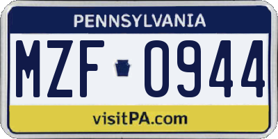 PA license plate MZF0944