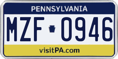 PA license plate MZF0946
