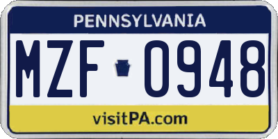 PA license plate MZF0948