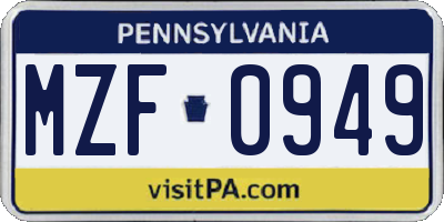 PA license plate MZF0949