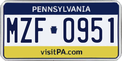PA license plate MZF0951