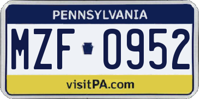 PA license plate MZF0952