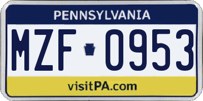 PA license plate MZF0953
