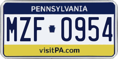 PA license plate MZF0954