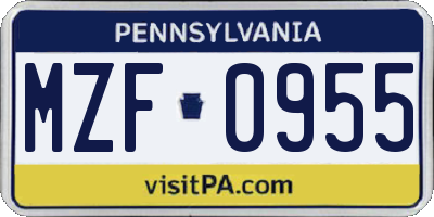PA license plate MZF0955