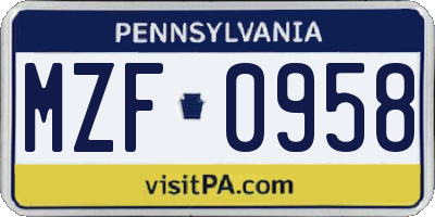 PA license plate MZF0958