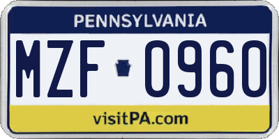 PA license plate MZF0960