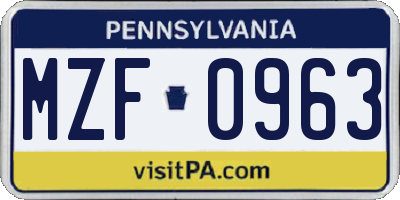 PA license plate MZF0963