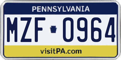 PA license plate MZF0964
