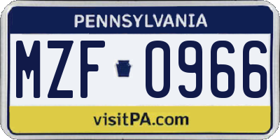 PA license plate MZF0966