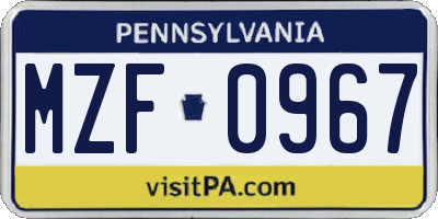 PA license plate MZF0967