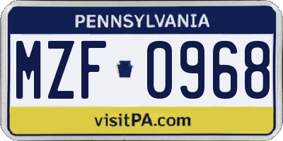 PA license plate MZF0968
