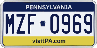 PA license plate MZF0969