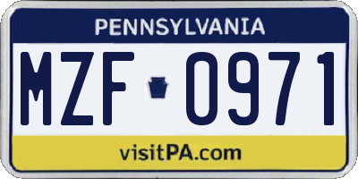 PA license plate MZF0971