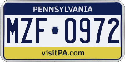 PA license plate MZF0972