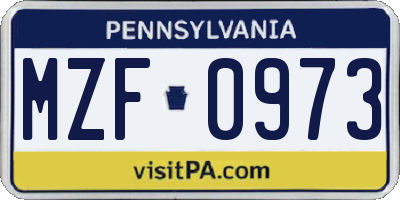 PA license plate MZF0973