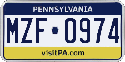 PA license plate MZF0974