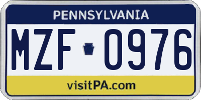 PA license plate MZF0976