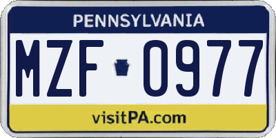 PA license plate MZF0977