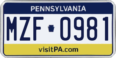 PA license plate MZF0981