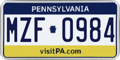 PA license plate MZF0984