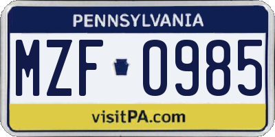 PA license plate MZF0985
