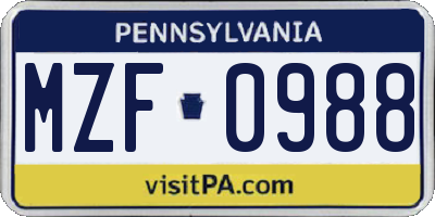 PA license plate MZF0988
