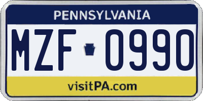 PA license plate MZF0990