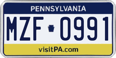 PA license plate MZF0991