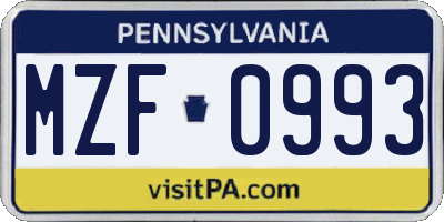 PA license plate MZF0993