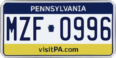 PA license plate MZF0996