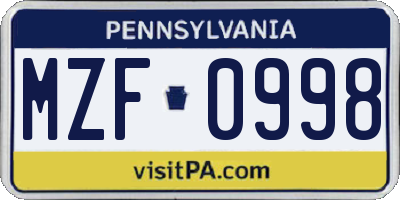 PA license plate MZF0998
