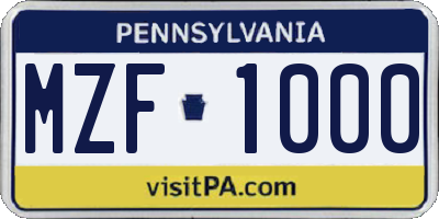 PA license plate MZF1000