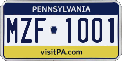 PA license plate MZF1001