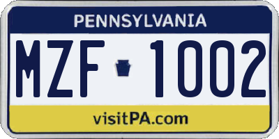 PA license plate MZF1002