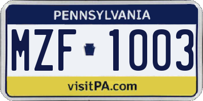 PA license plate MZF1003
