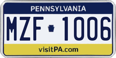 PA license plate MZF1006