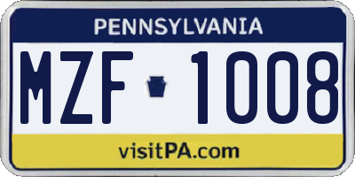PA license plate MZF1008