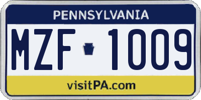 PA license plate MZF1009