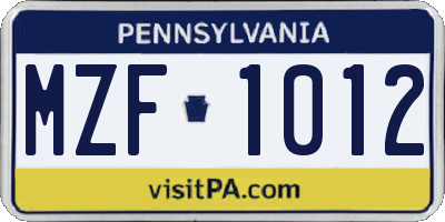 PA license plate MZF1012