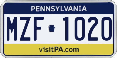 PA license plate MZF1020