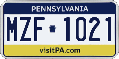 PA license plate MZF1021