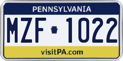 PA license plate MZF1022