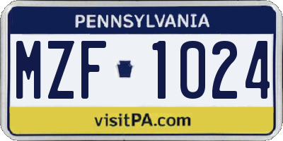 PA license plate MZF1024