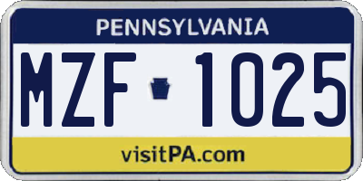 PA license plate MZF1025