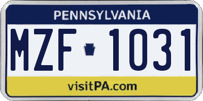 PA license plate MZF1031
