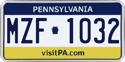 PA license plate MZF1032