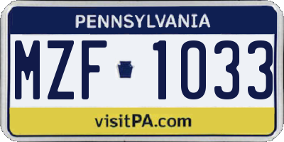 PA license plate MZF1033